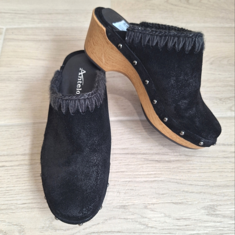 Antelope women's Hedy black suede wedge heel clog boho chunky- size 36/5.5